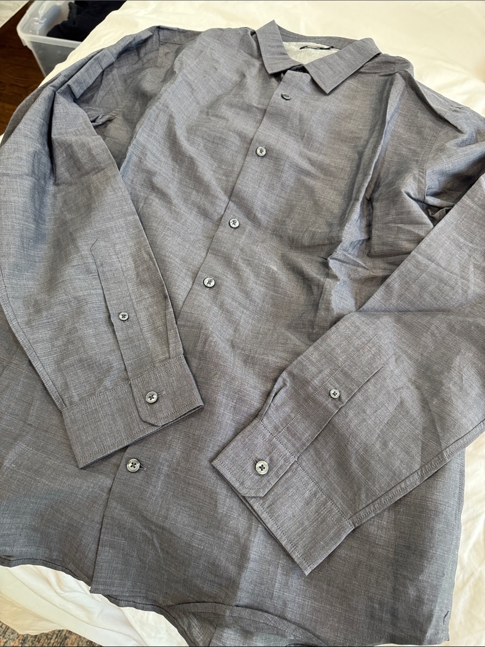 Vince Men's Slate Blue Gray Button-Up Linen/Cotton Dress Shirt